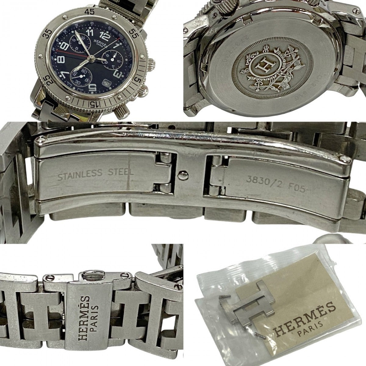 HERMES Watches Stainless steel Silver Clipper Date mens