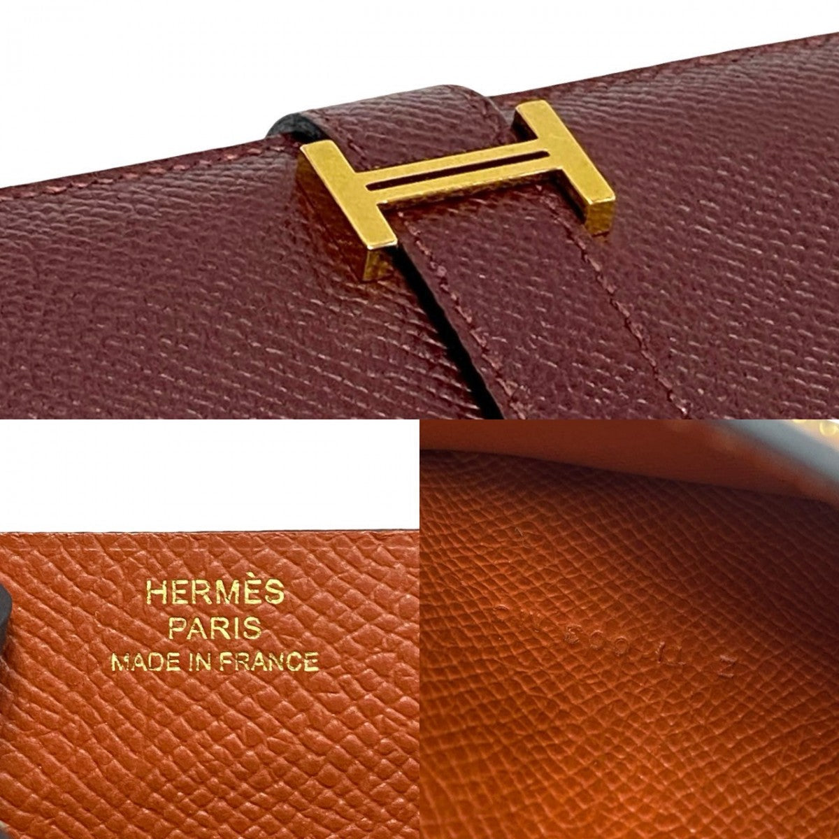 HERMES Long Wallet Purse Epsom wine-red Bane Souffle Women