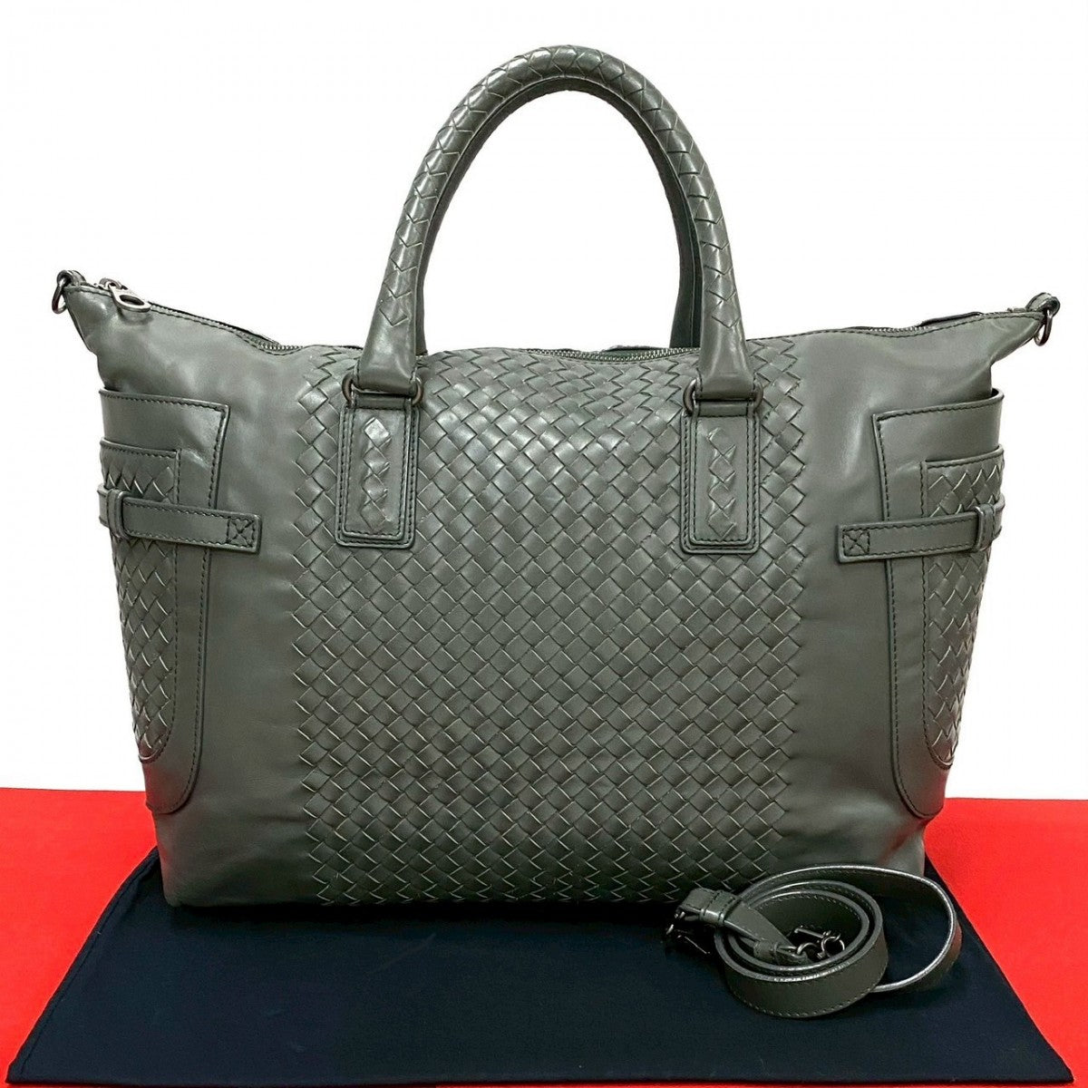 BOTTEGAVENETA Shoulder Bag leather gray INTRECCIATO mens