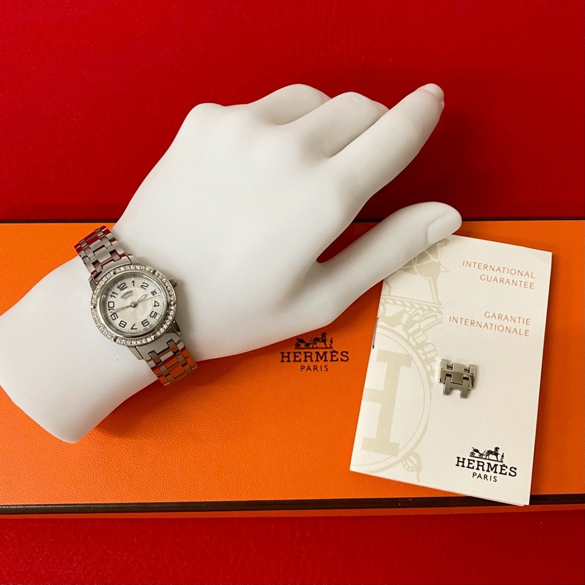 HERMES Watches Stainless steel Silver Quartz clipper diamond bezel mens