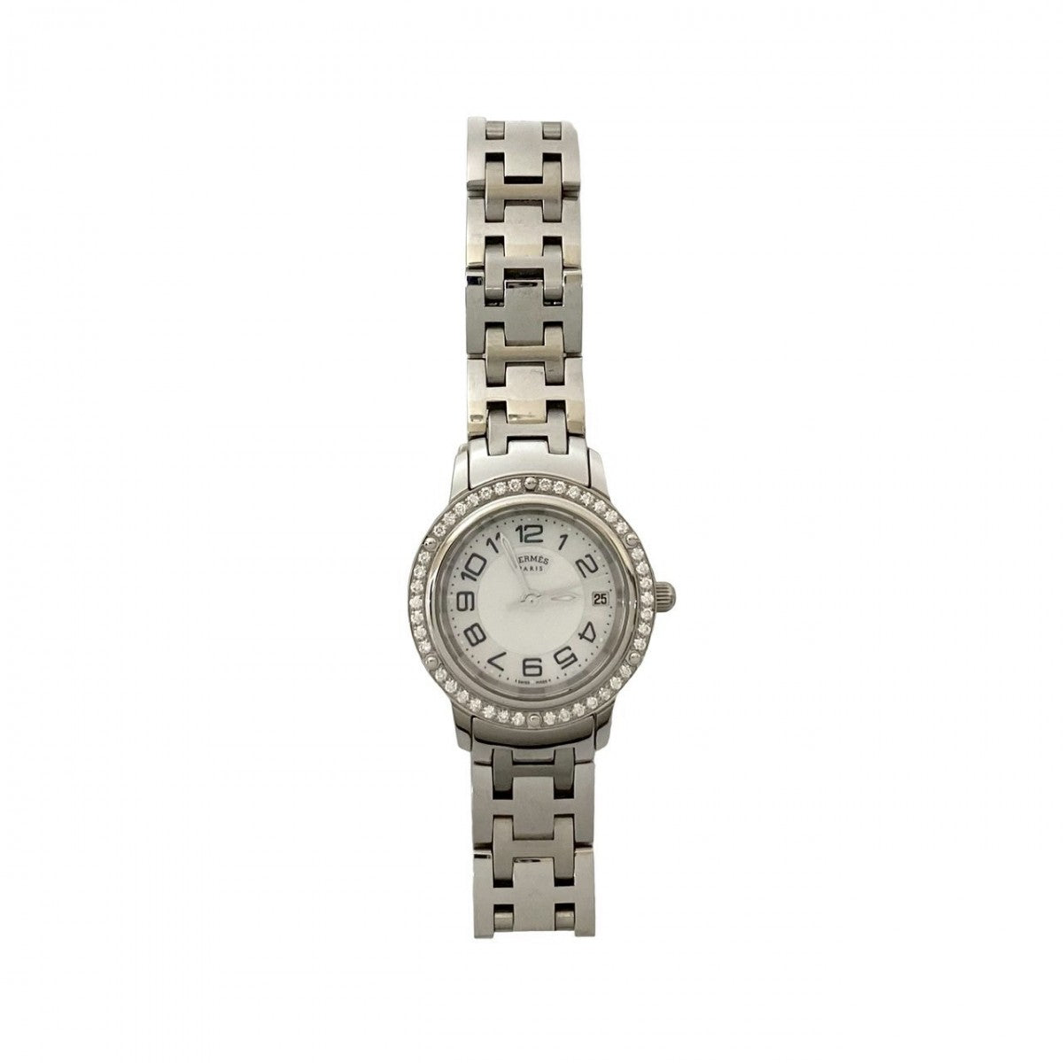 HERMES Watches Stainless steel Silver Quartz clipper diamond bezel mens