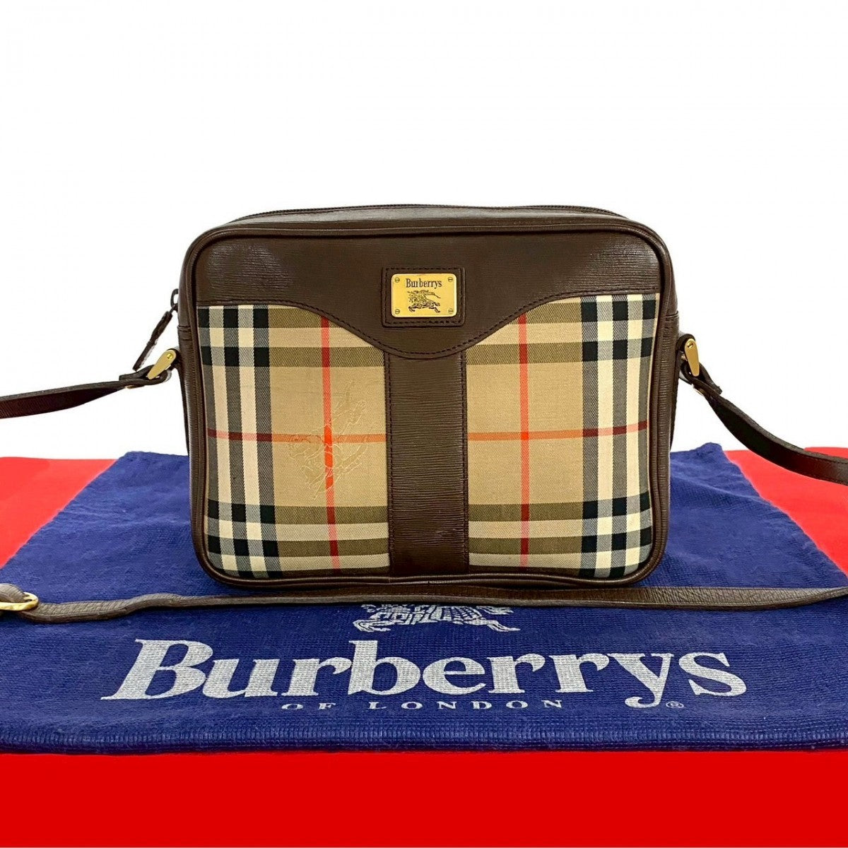 BURBERRY Shoulder Bag Canvas, Leather Brown Nova Check Shadow Horse logo Metal Women