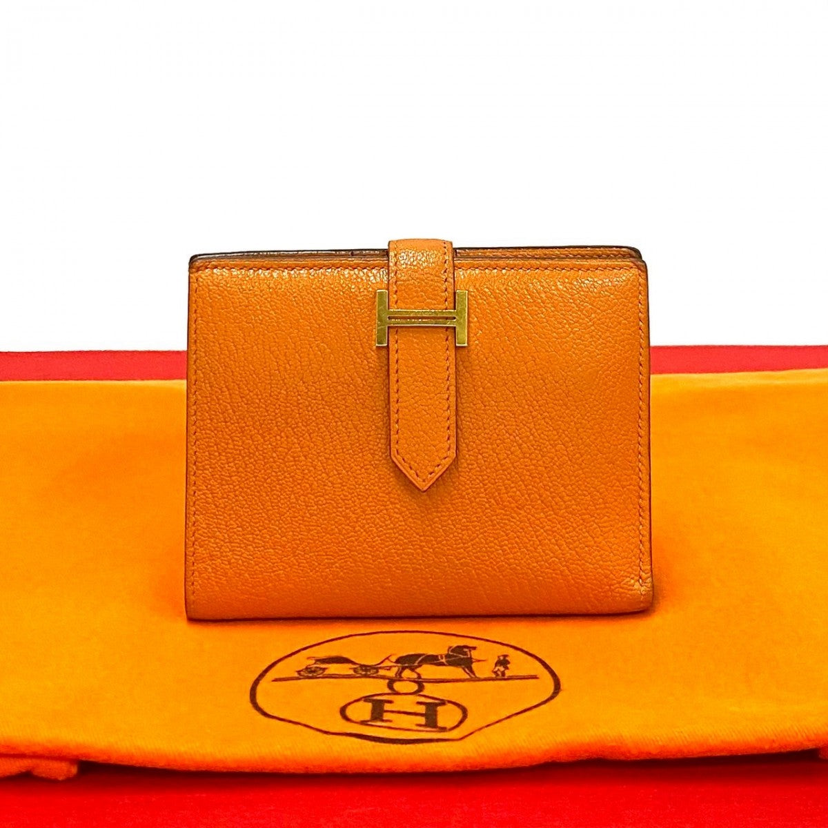 HERMES Bifold Wallet Shave Orange Bean compact Women