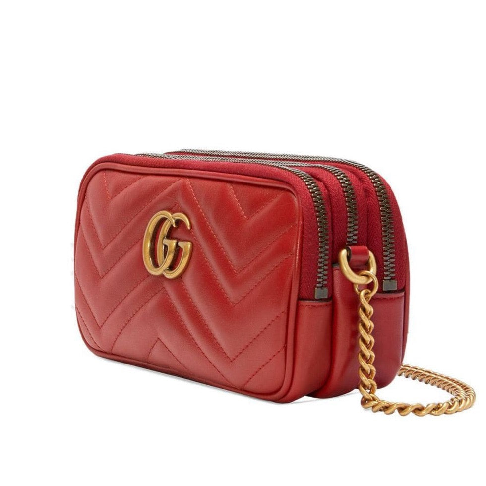 GUCCI GG MARMONT MATELASSE CROSSBODY BAG RED