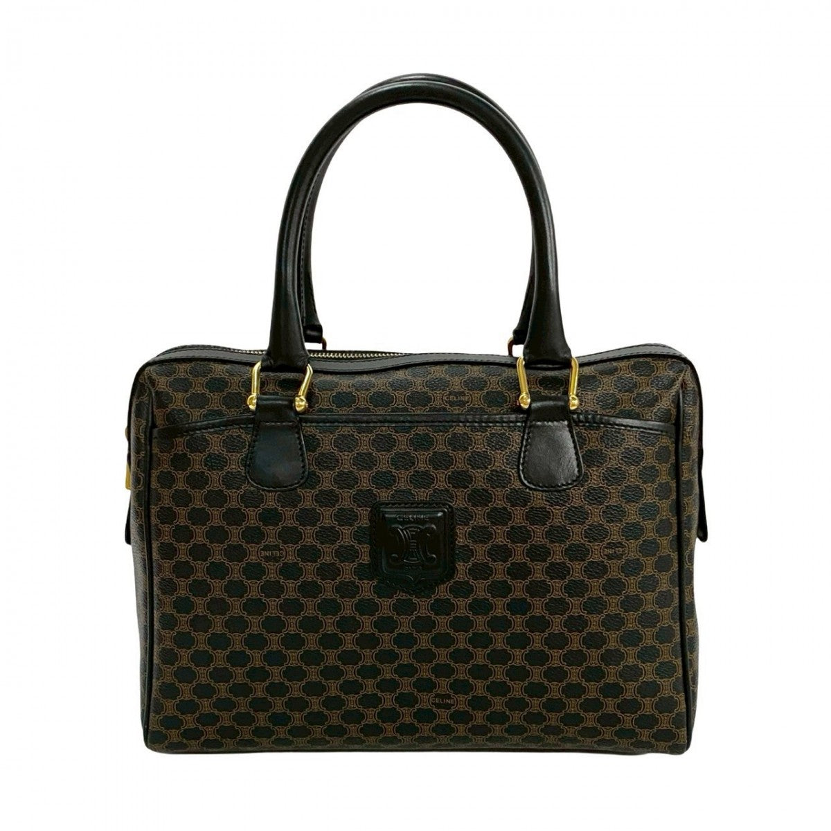 CELINE Handbag Leather, PVC black Macadam Blason Triomphe Pattern Women