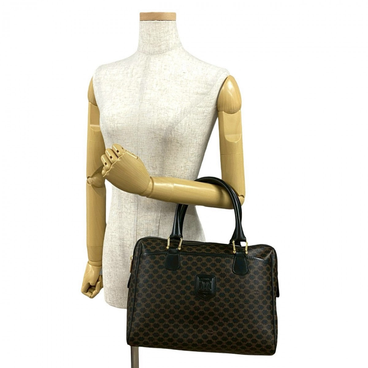 CELINE Handbag Leather, PVC black Macadam Blason Triomphe Pattern Women