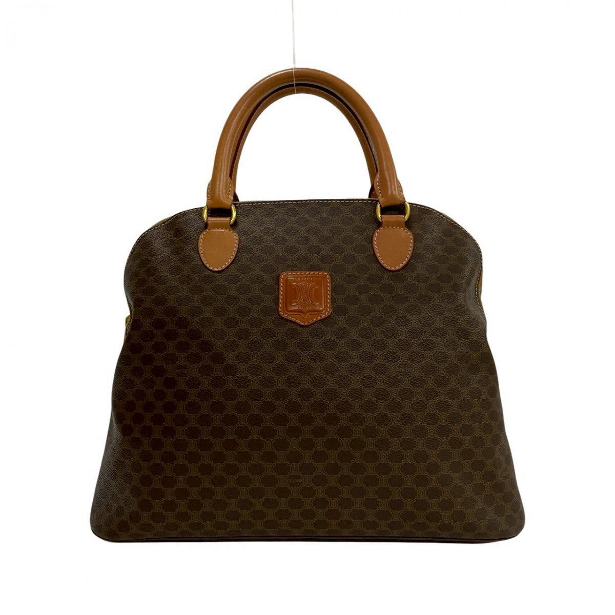 CELINE Handbag Leather, PVC Brown Macadam Blason Triomphe Pattern Women
