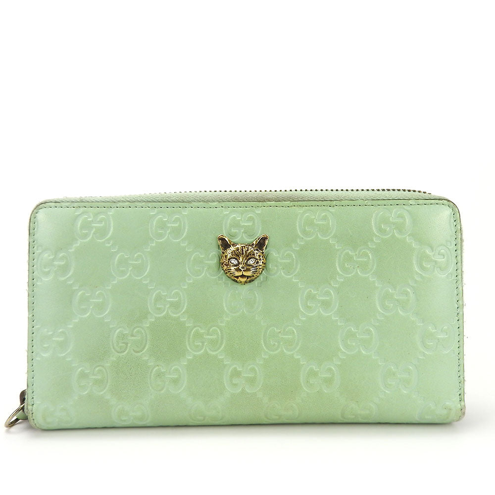 GUCCI Long Wallet Purse 548058 Sima leather Mint green Zip Around