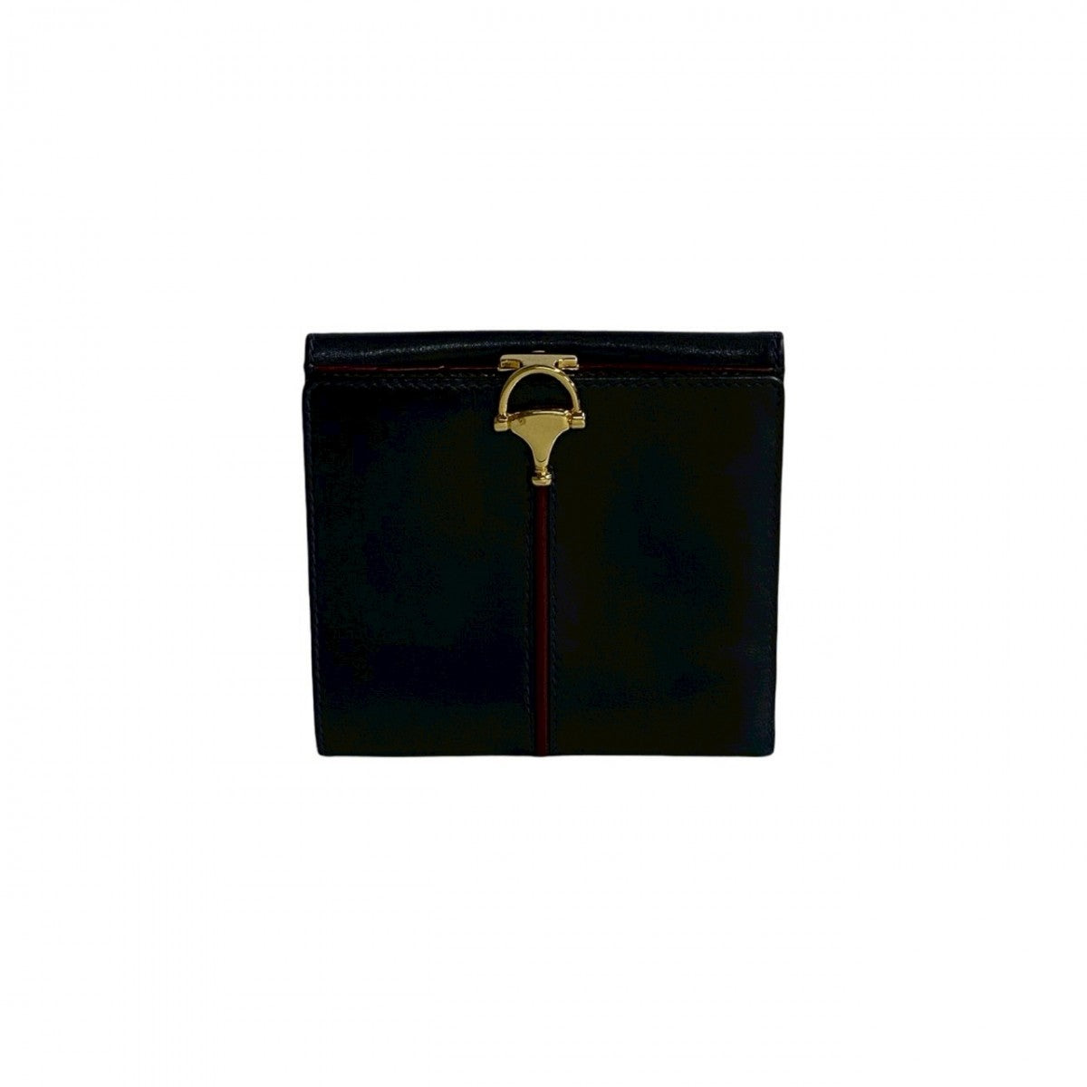 GUCCI Bifold Wallet leather Navy Horsebit Metal Women