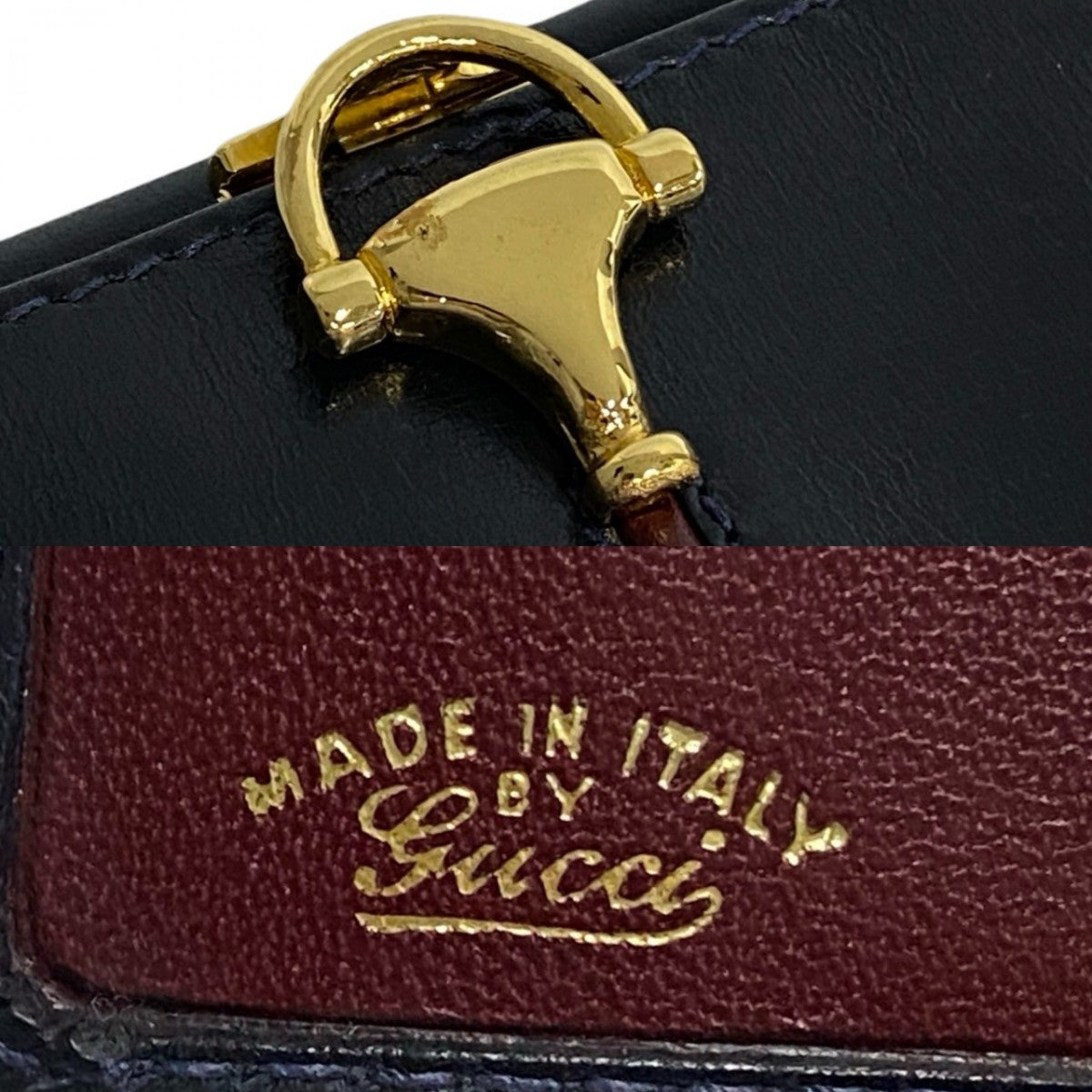 GUCCI Bifold Wallet leather Navy Horsebit Metal Women