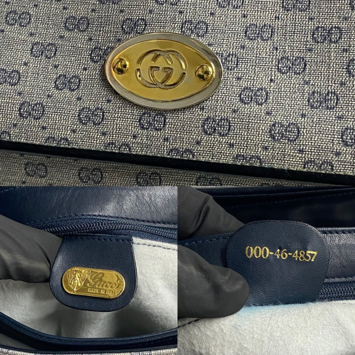 GUCCI Handbag Leather, PVC Navy Micro GG logoMetal Women