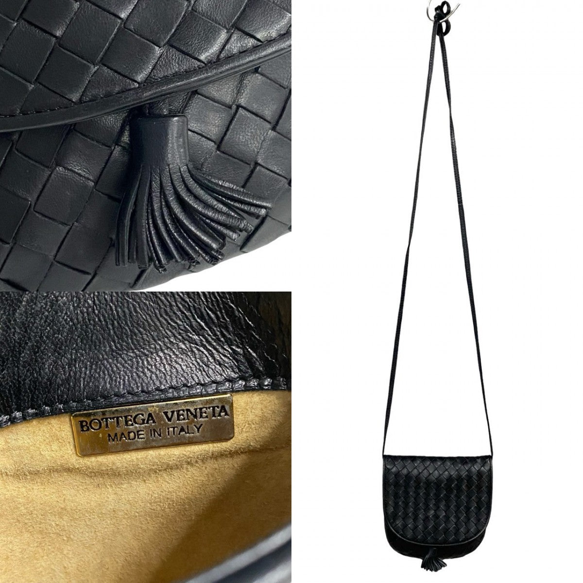 BOTTEGAVENETA Shoulder Bag leather black INTRECCIATO Tassel Women