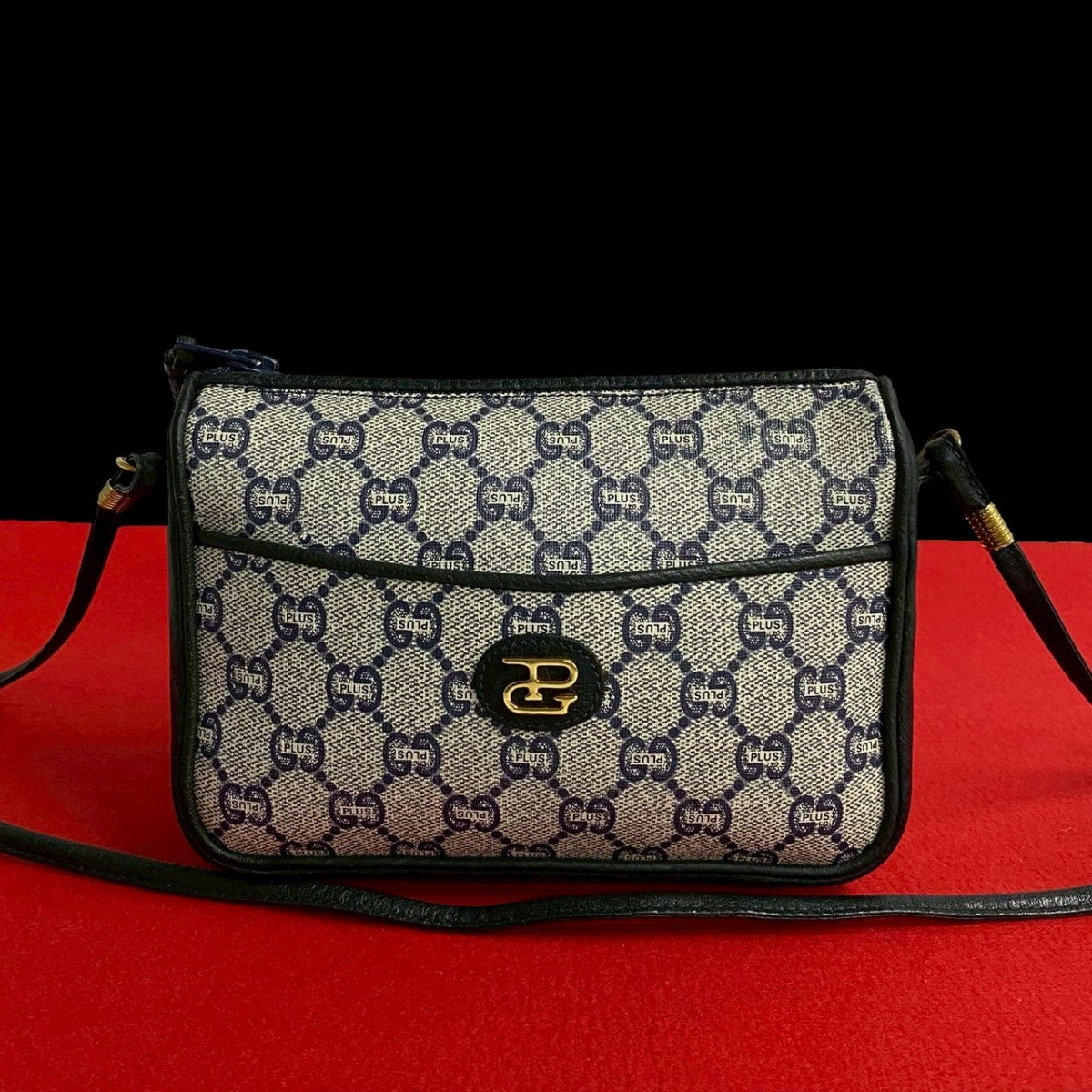GUCCI Shoulder Bag Leather, PVC Navy Gucci Plus logoMetal Women