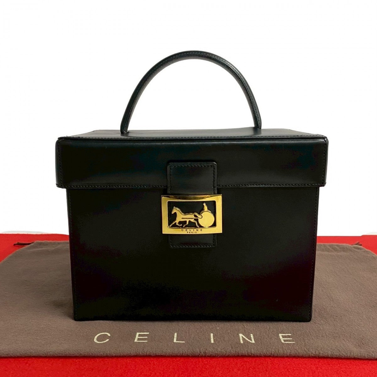 CELINE Handbag leather black logo carriage Metal Women