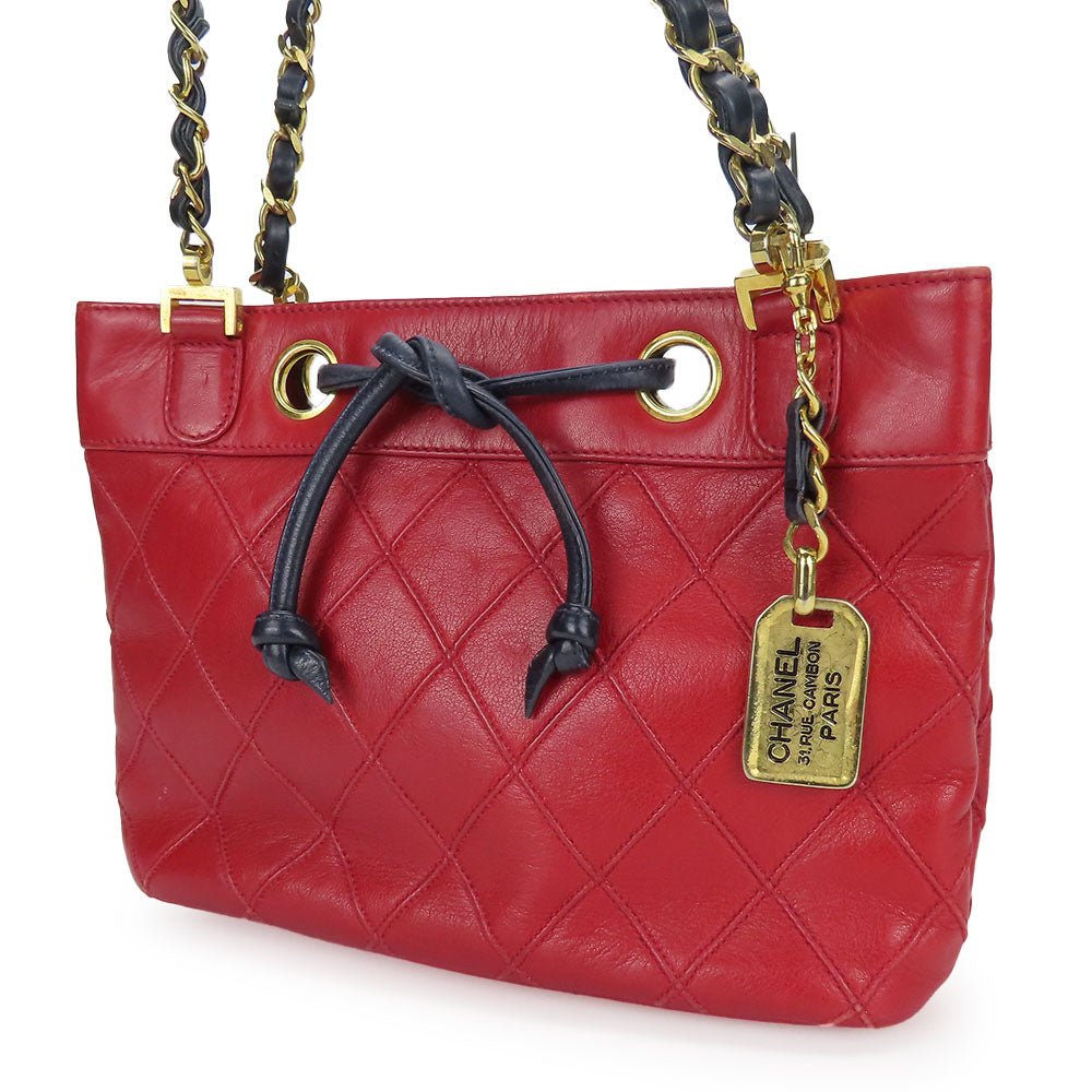 CHANEL Shoulder Bag lambskin Red Chain Bicolole