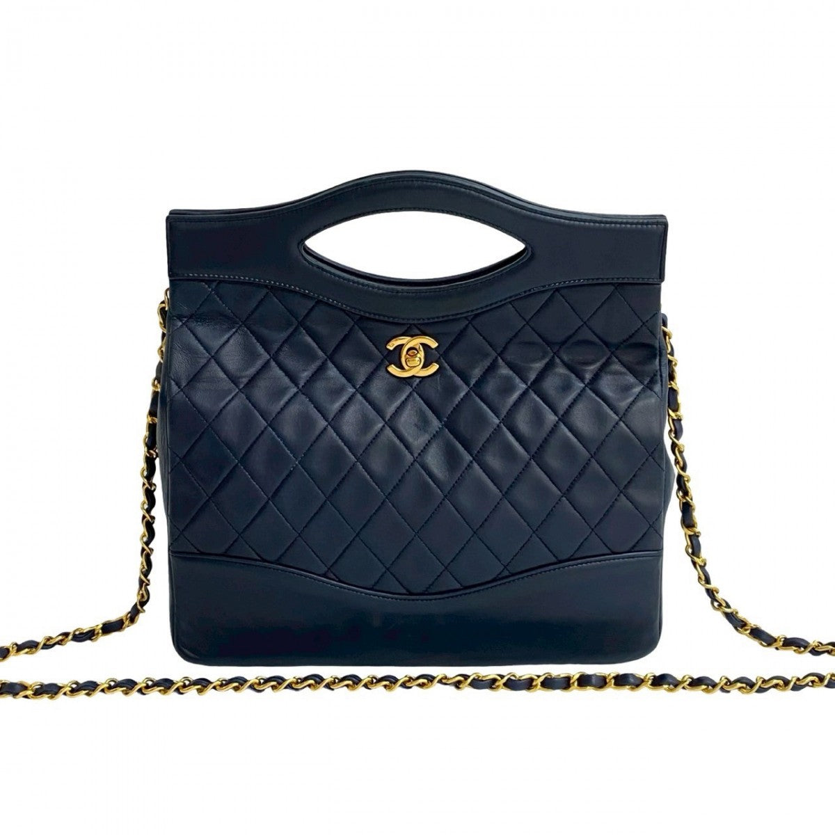 CHANEL Shoulder Bag lambskin Navy Matrasse