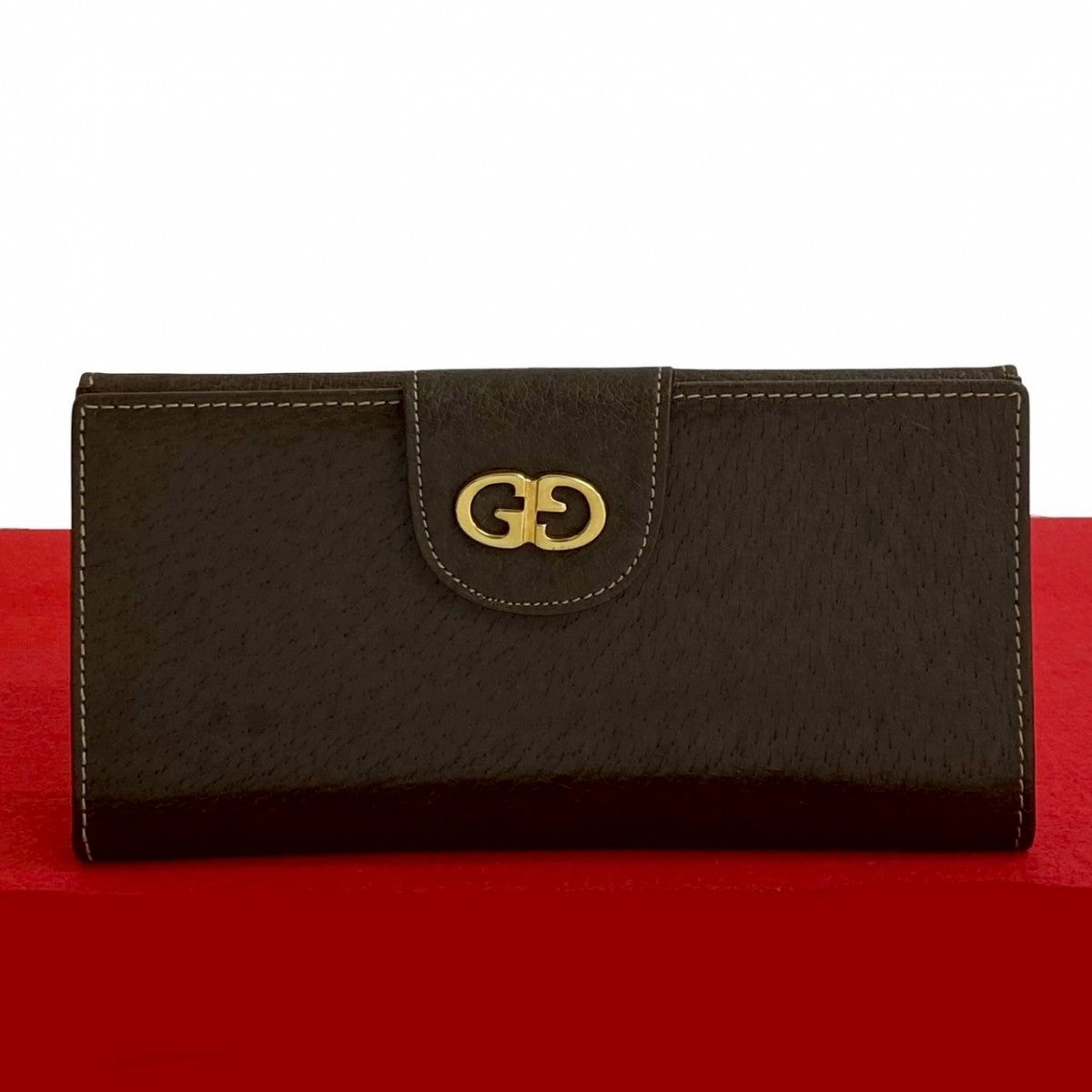 GUCCI Long Wallet Purse leather Brown GG logo Metal Women