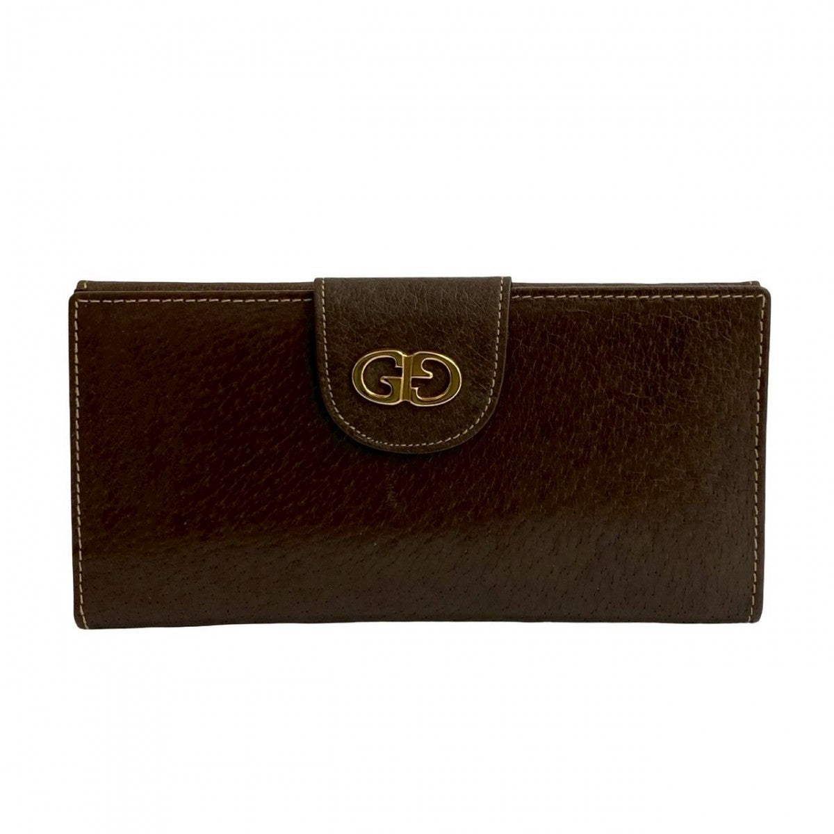 GUCCI Long Wallet Purse leather Brown GG logo Metal Women