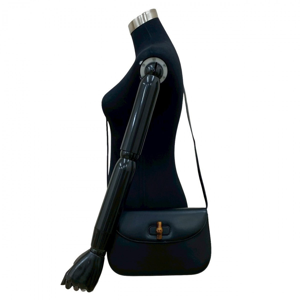 GUCCI Shoulder Bag Leather, Bamboo black Turn lock Bamboo Women