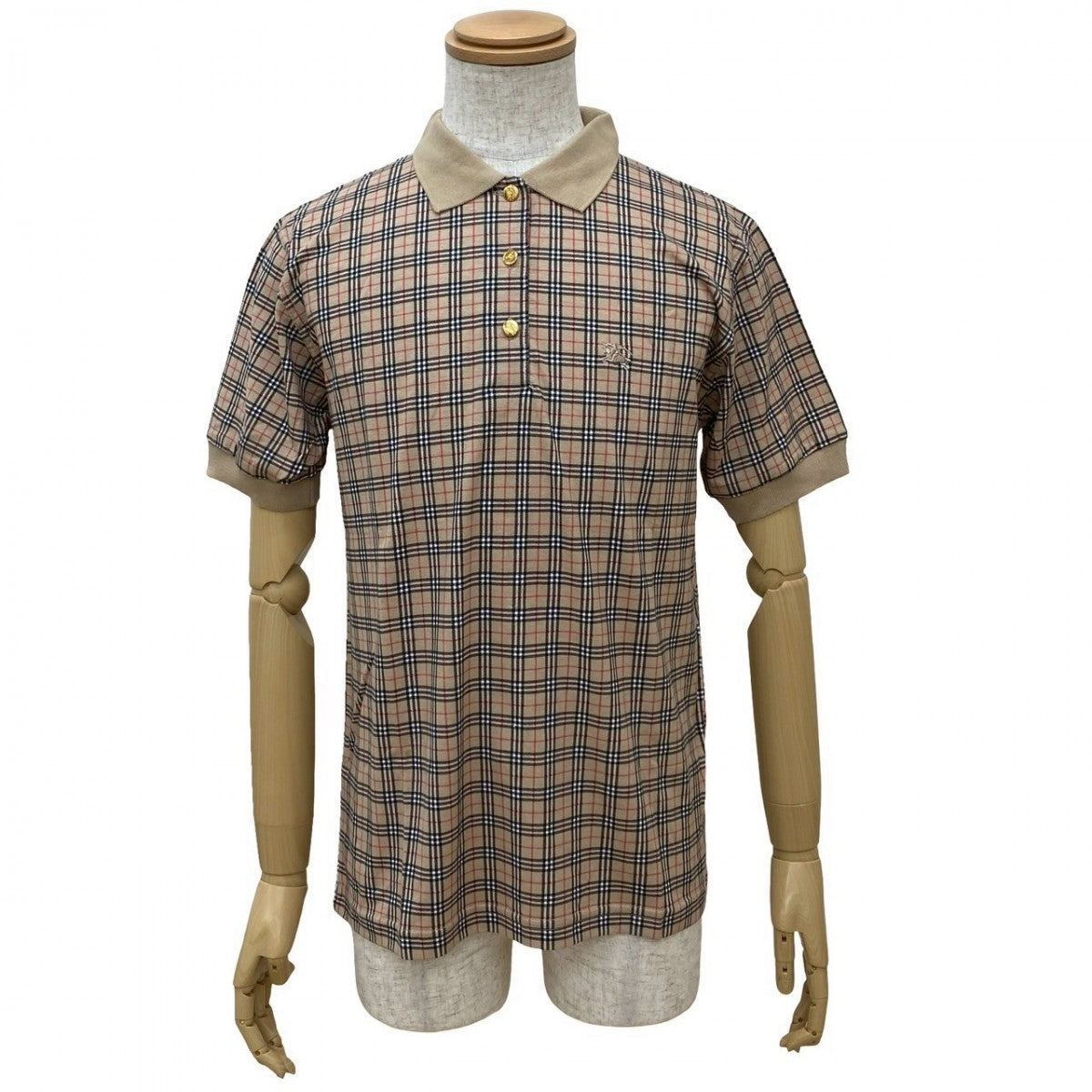 BURBERRY Short sleeve polo shirt cotton beige Nova check shadow horse logo button mens M