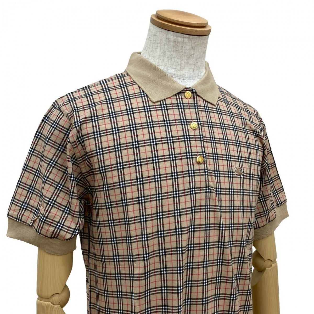 BURBERRY Short sleeve polo shirt cotton beige Nova check shadow horse logo button mens M