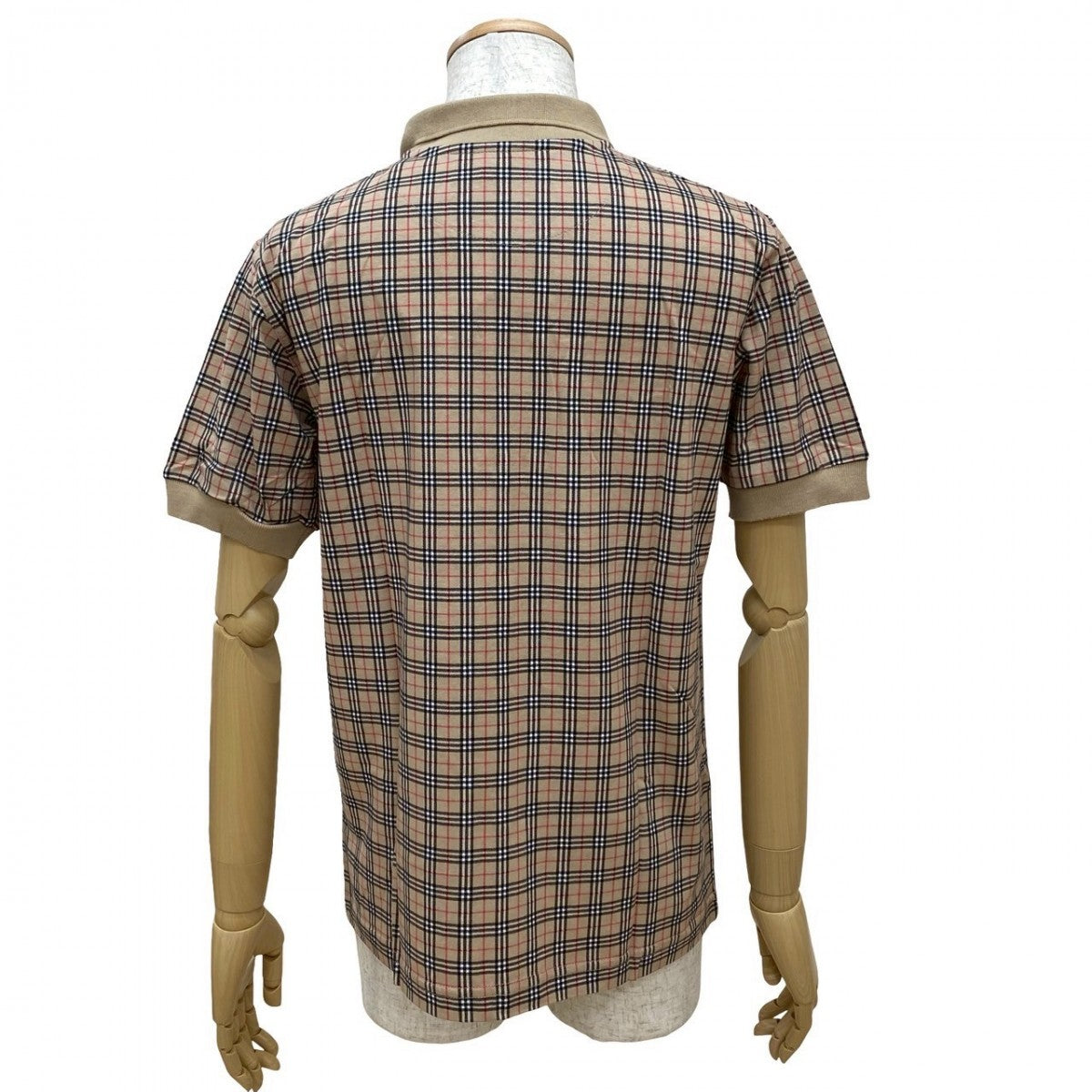 BURBERRY Short sleeve polo shirt cotton beige Nova check shadow horse logo button mens M