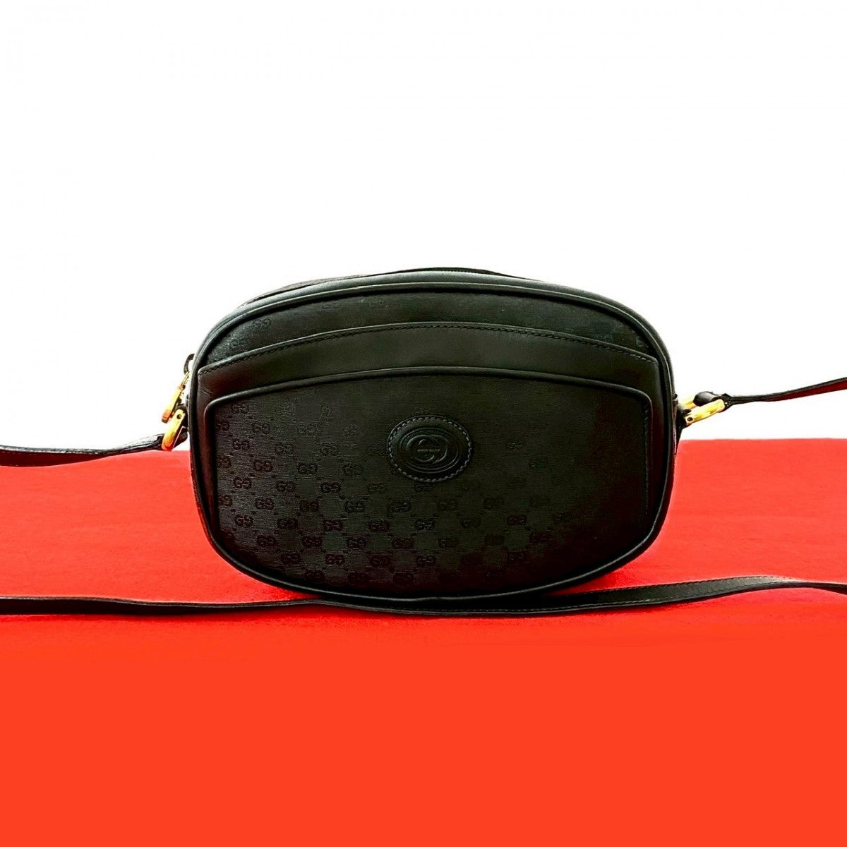 GUCCI Shoulder Bag Leather, PVC black Micro GG logo Women