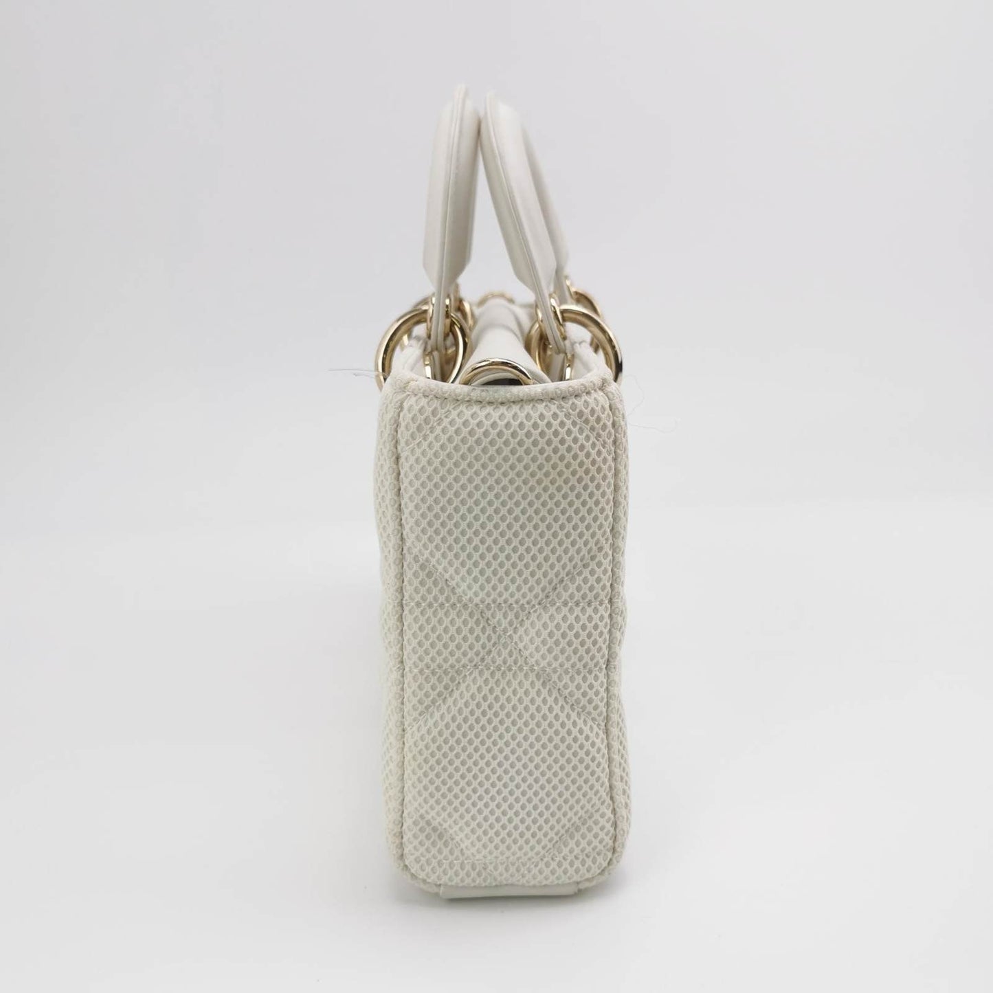 Lady D-Joy Mini Handbag Microcannage Technical Fabric White with Two Straps