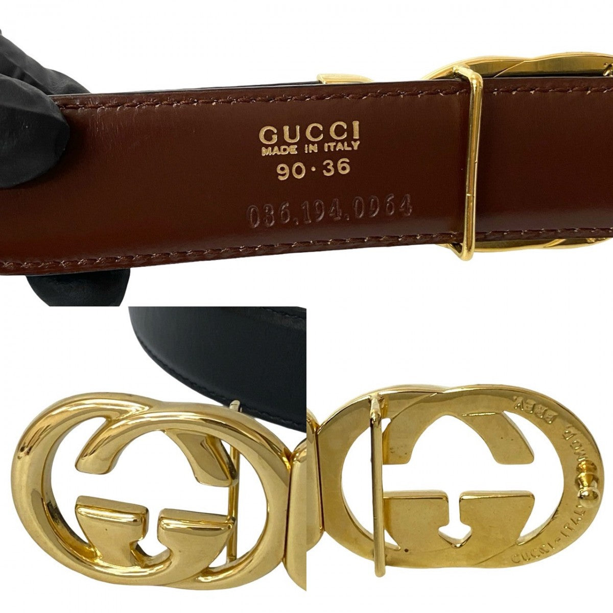 GUCCI belt leather black Interlocking G 90ã»30