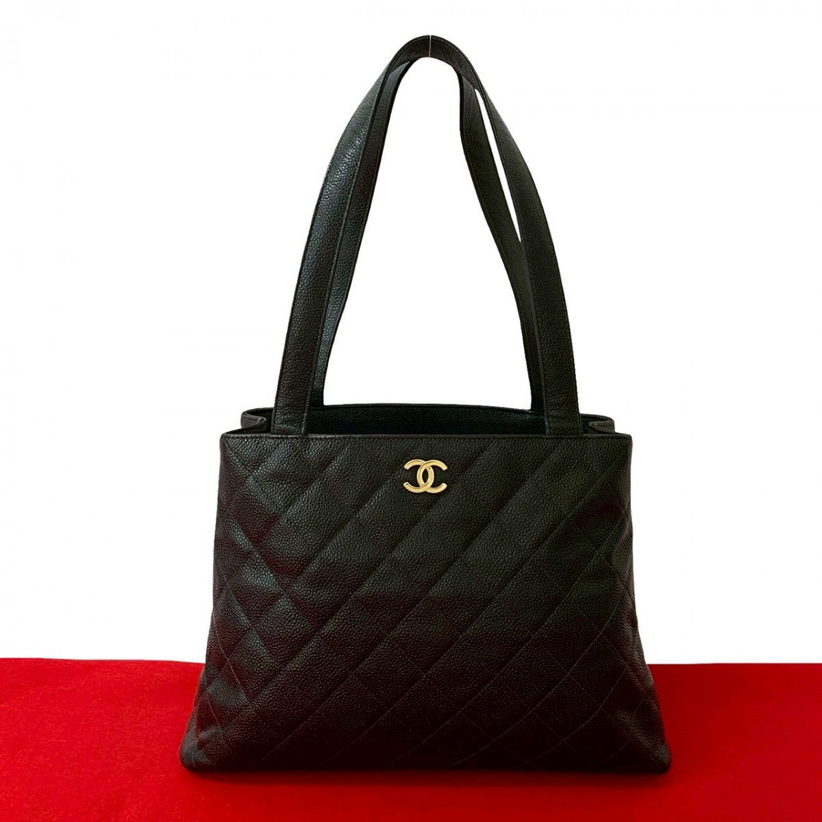 CHANEL Tote Bag Matt caviar skin black COCO Mark Matrasse Women