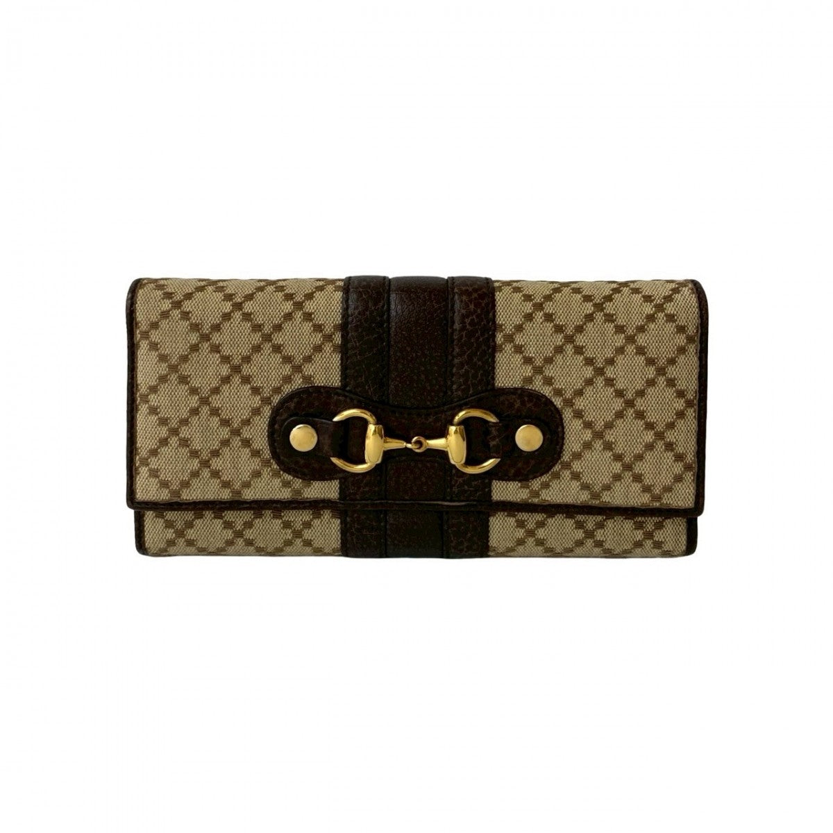 GUCCI Long Wallet Purse Leather, Canvas beige Diamante Horsebit Women