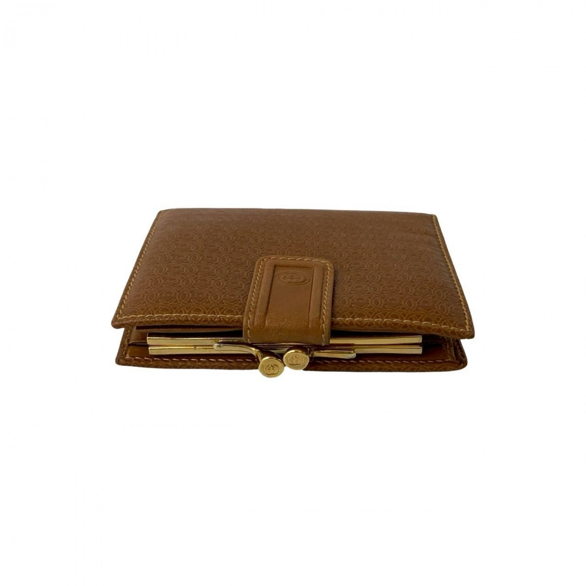 GUCCI Bifold Wallet leather Brown Gamaguchi GG logo Women(Unisex)