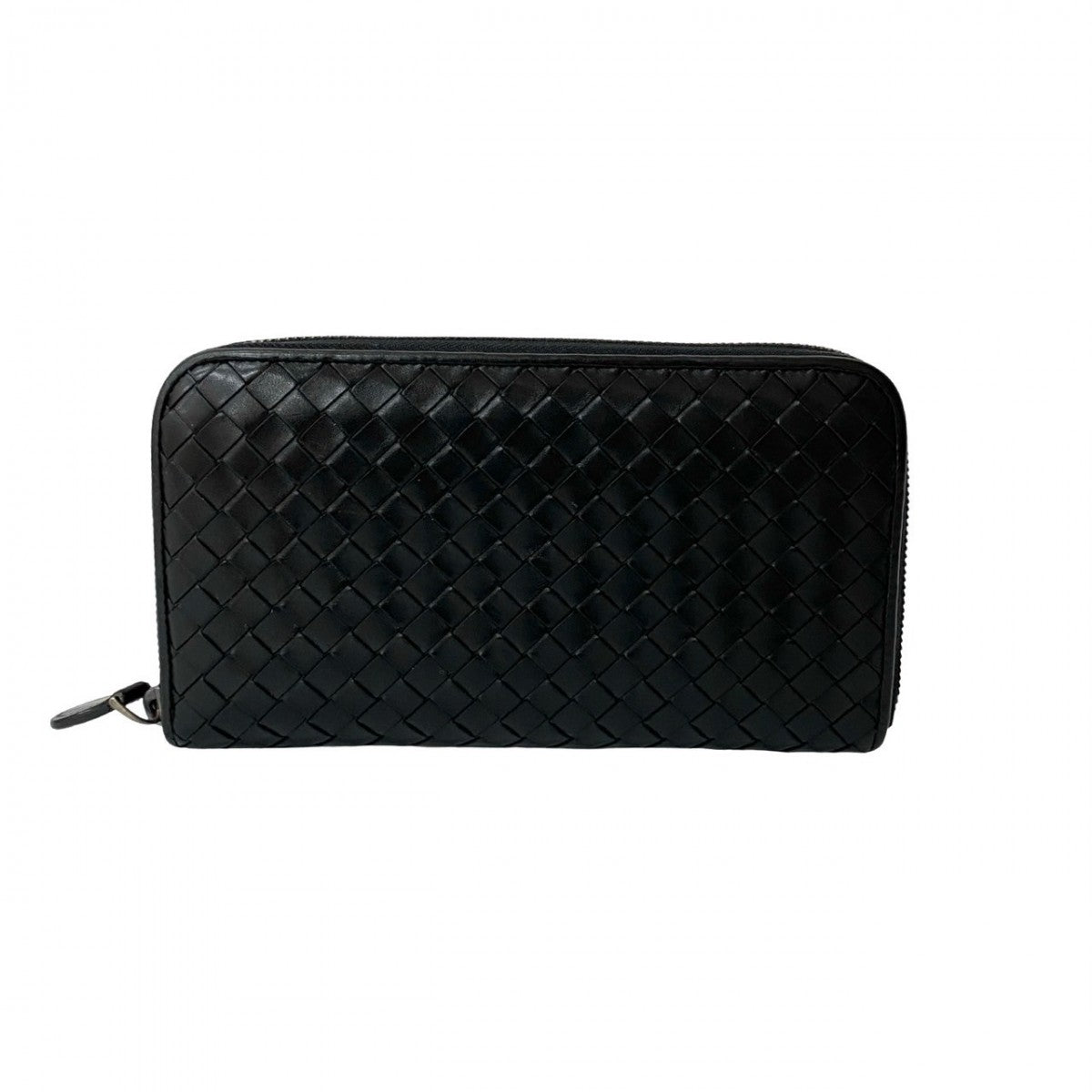 BOTTEGAVENETA Long Wallet Purse leather black Round zip INTRECCIATO mens(Unisex)