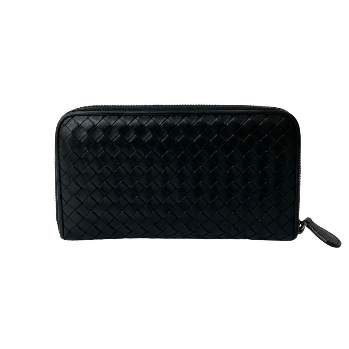 BOTTEGAVENETA Long Wallet Purse leather black Round zip INTRECCIATO mens(Unisex)