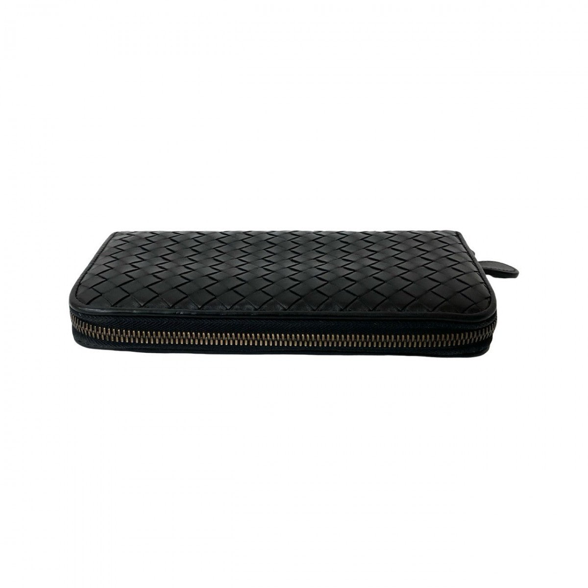 BOTTEGAVENETA Long Wallet Purse leather black Round zip INTRECCIATO mens(Unisex)