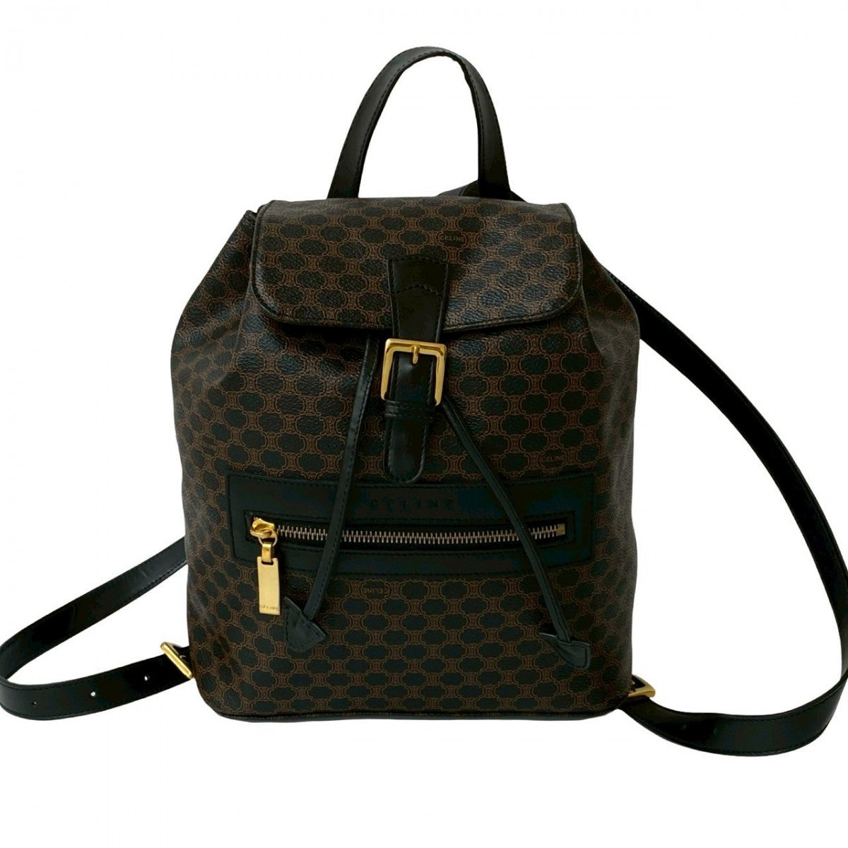 CELINE Backpack Leather, PVC black Macadam Blason Triomphe Pattern mens(Unisex)