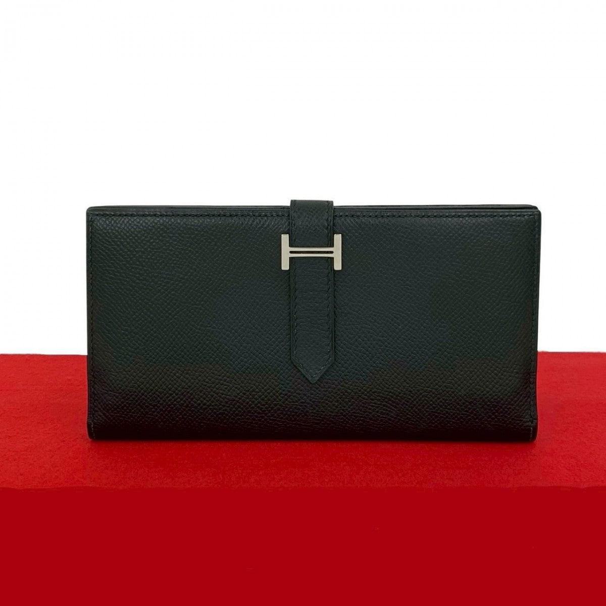 HERMES Long Wallet Purse Epsom black bean soufflé