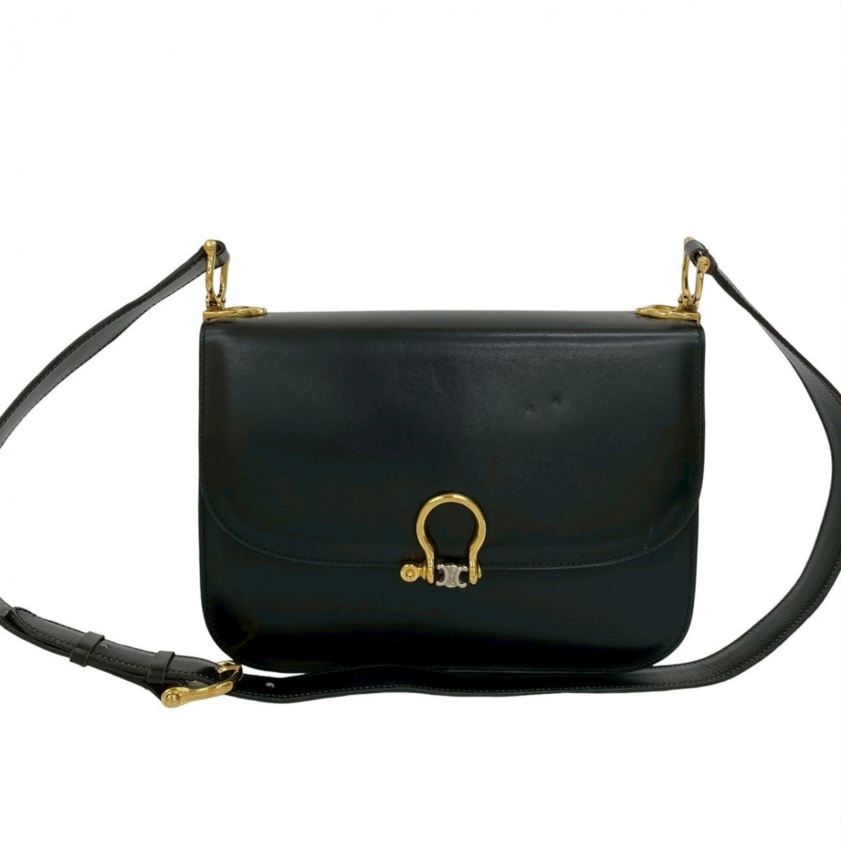CELINE Shoulder Bag Calfskin, Leather black logo Metal Women