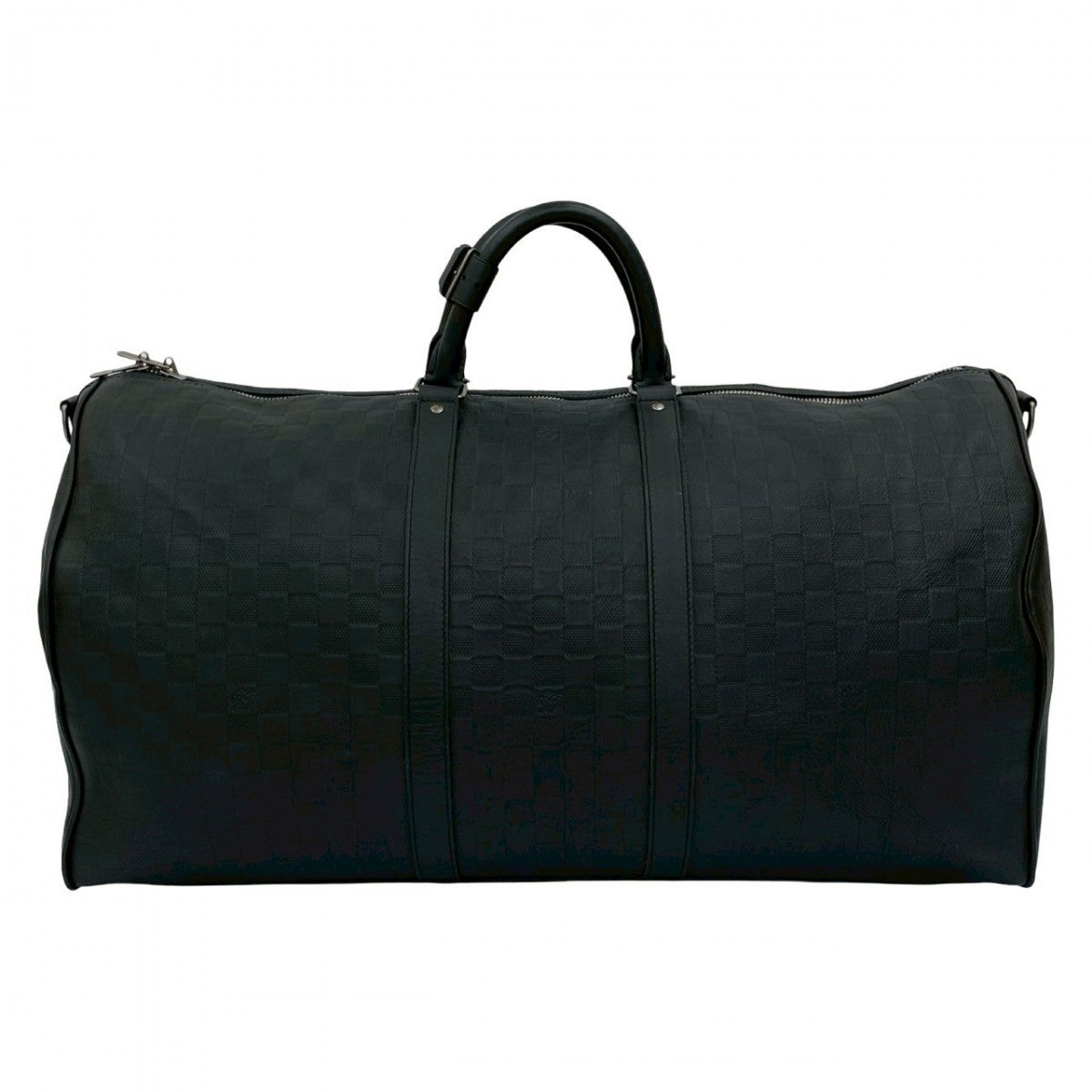 LOUIS VUITTON Boston Duffel bag leather black Damier Anfini Keepall 55