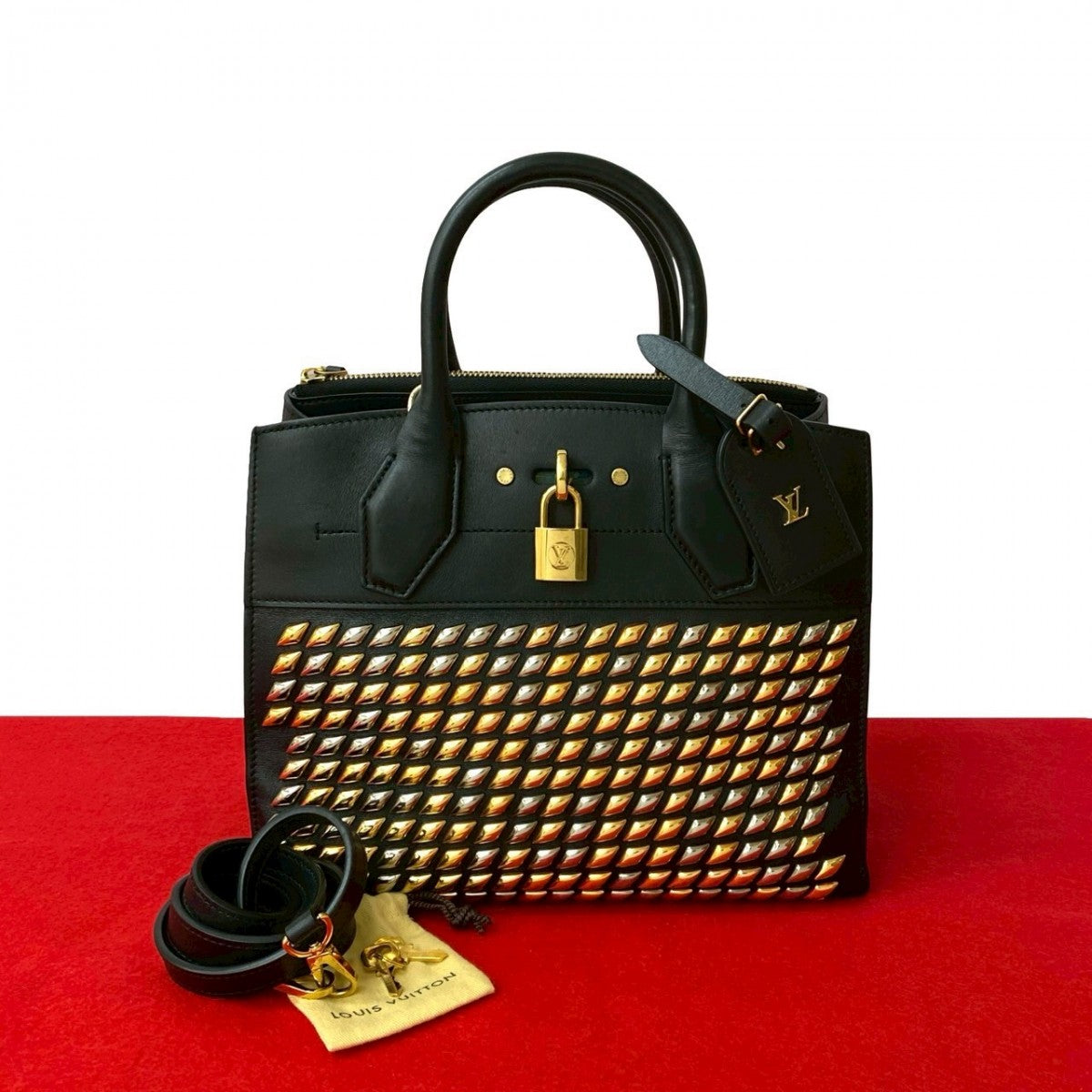 LOUIS VUITTON Shoulder Bag leather black City Steamer PM