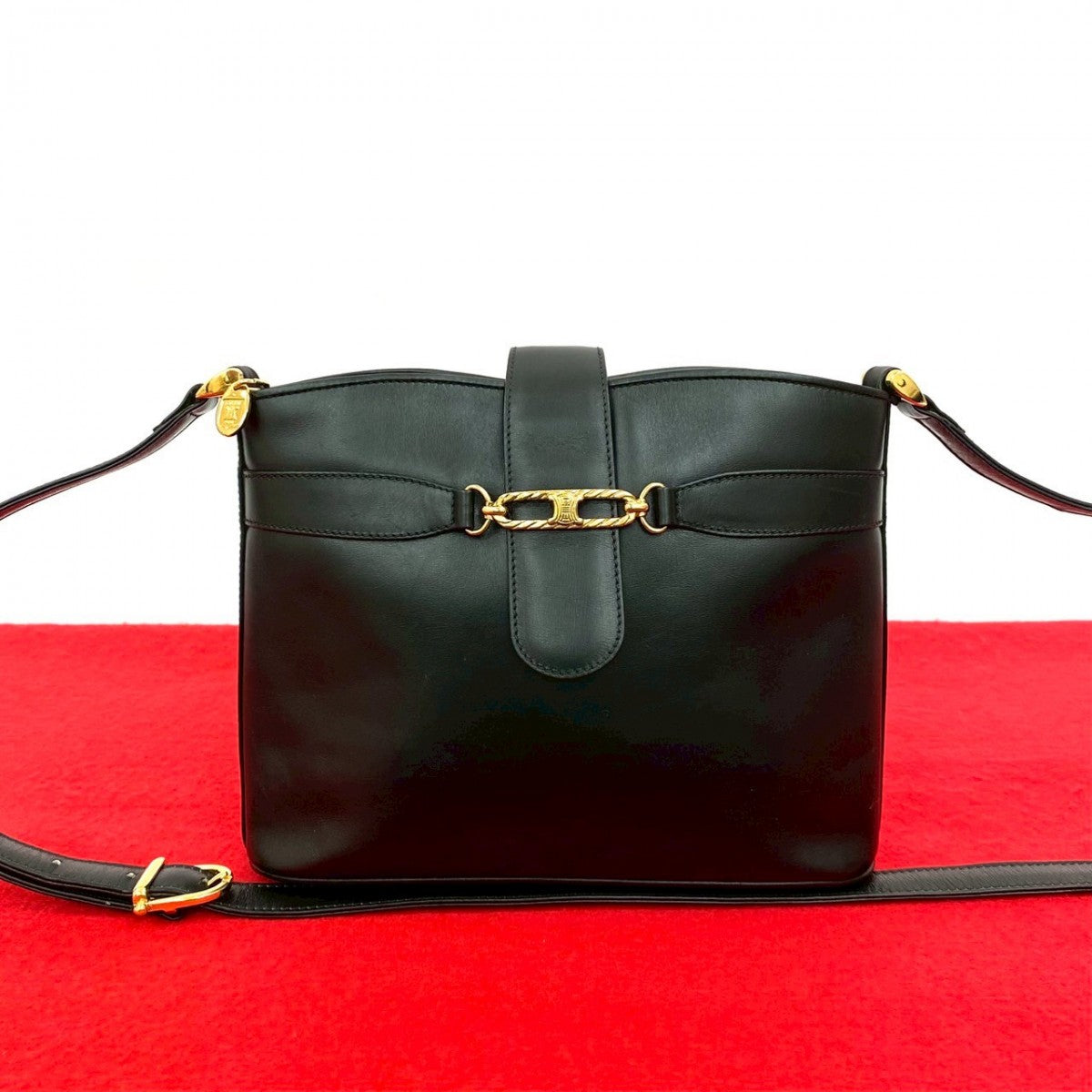 CELINE Shoulder Bag leather black Triomphe logo Metal Women