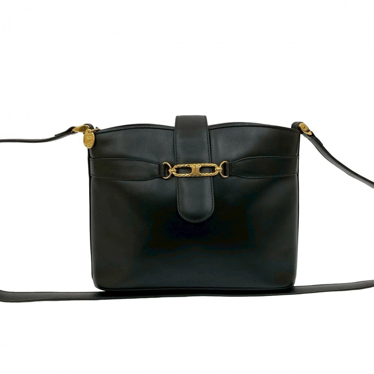 CELINE Shoulder Bag leather black Triomphe logo Metal Women