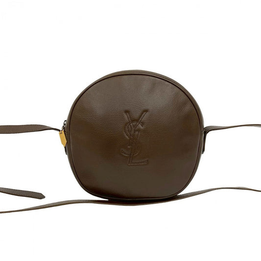 YVES SAINT LAURENT Shoulder Bag leather Brown YSL logo Women