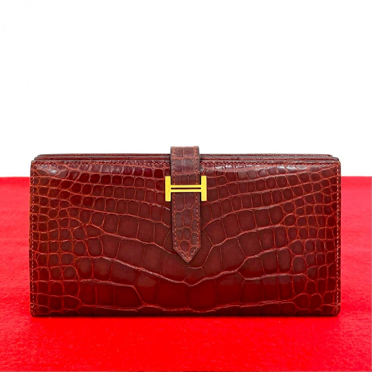HERMES Bifold Wallet leather Brown Beansufla