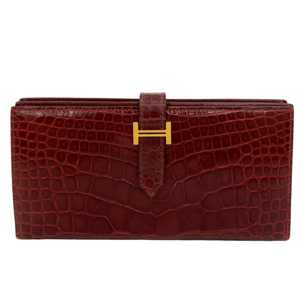 HERMES Bifold Wallet leather Brown Beansufla