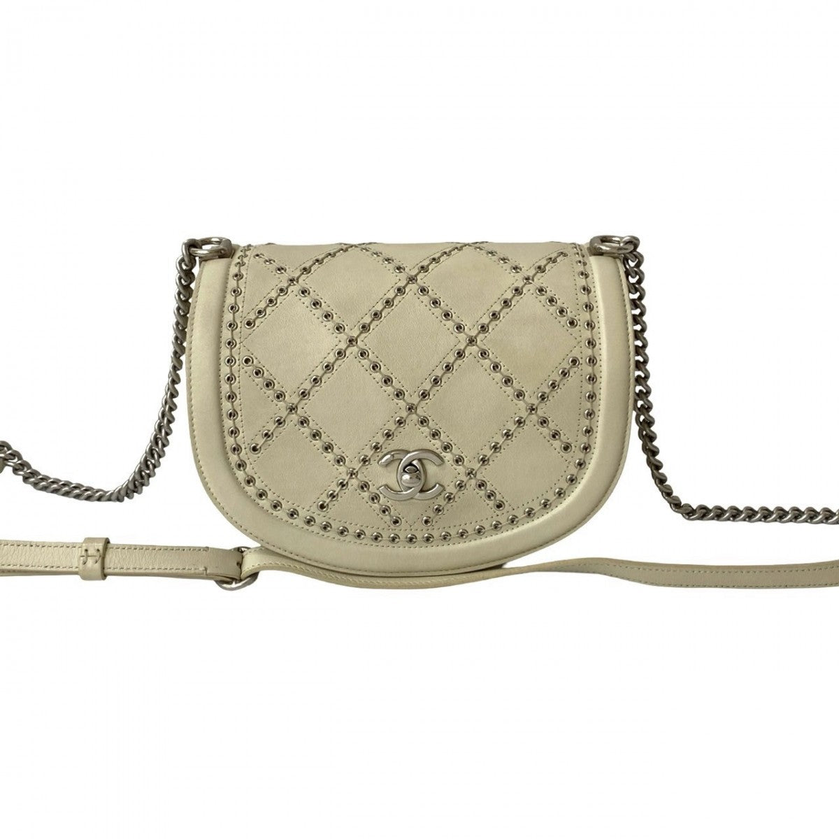 CHANEL Shoulder Bag leather white COCO Mark punching stitch Women