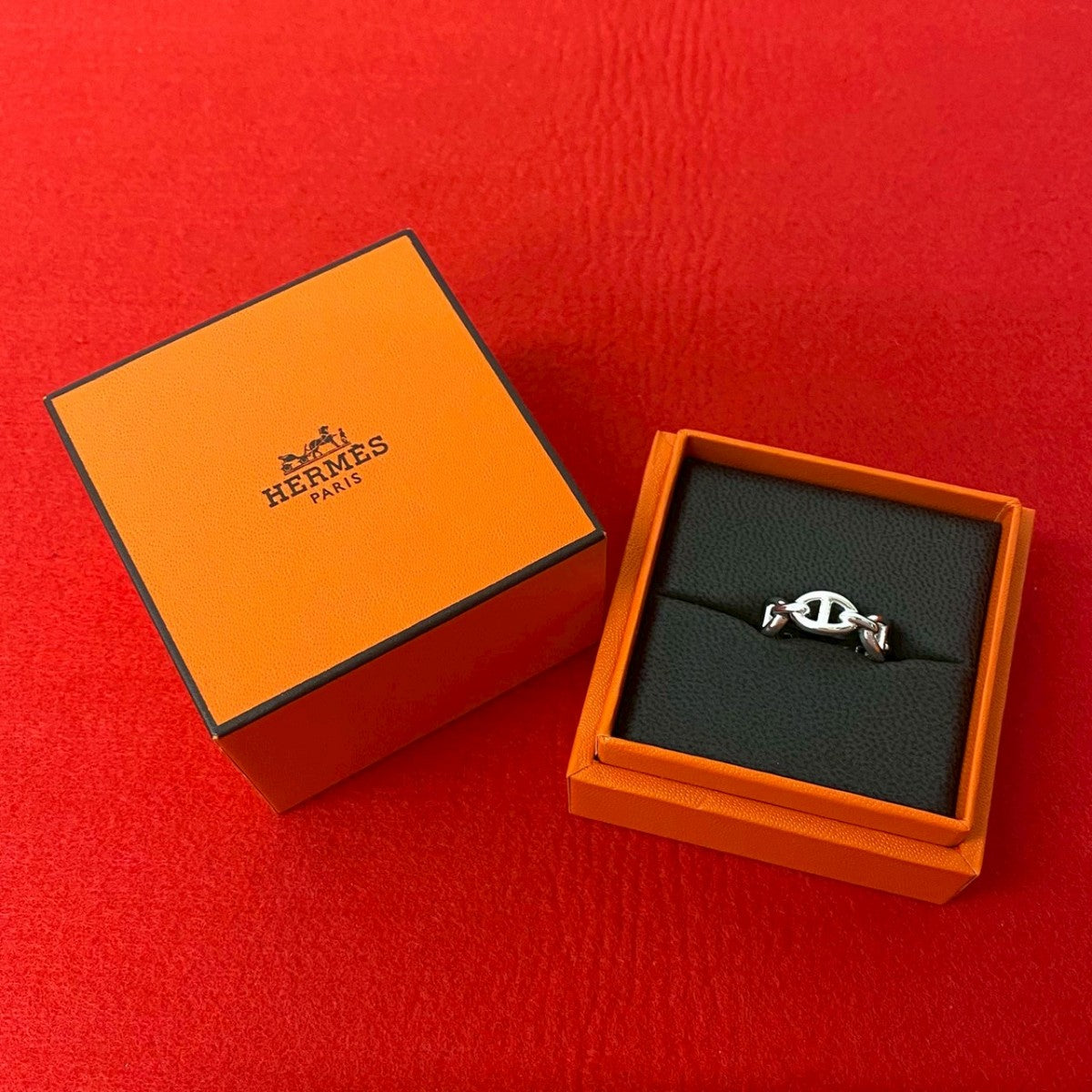 HERMES Ring Silver925 Silver Chene Dunkle Enchaine