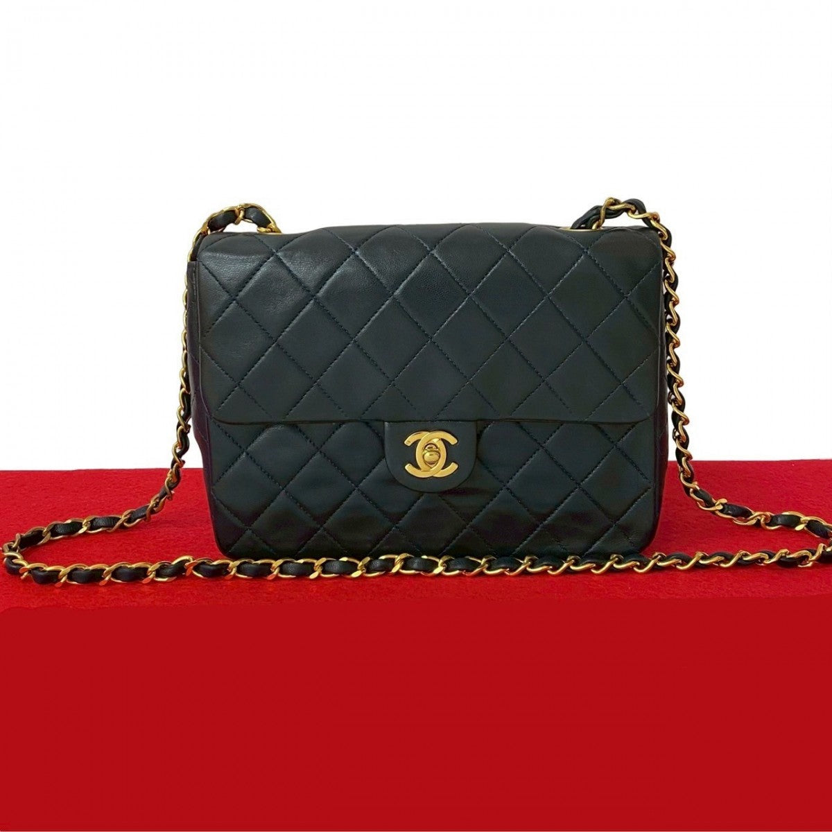 CHANEL Shoulder Bag lambskin Navy Matrasse