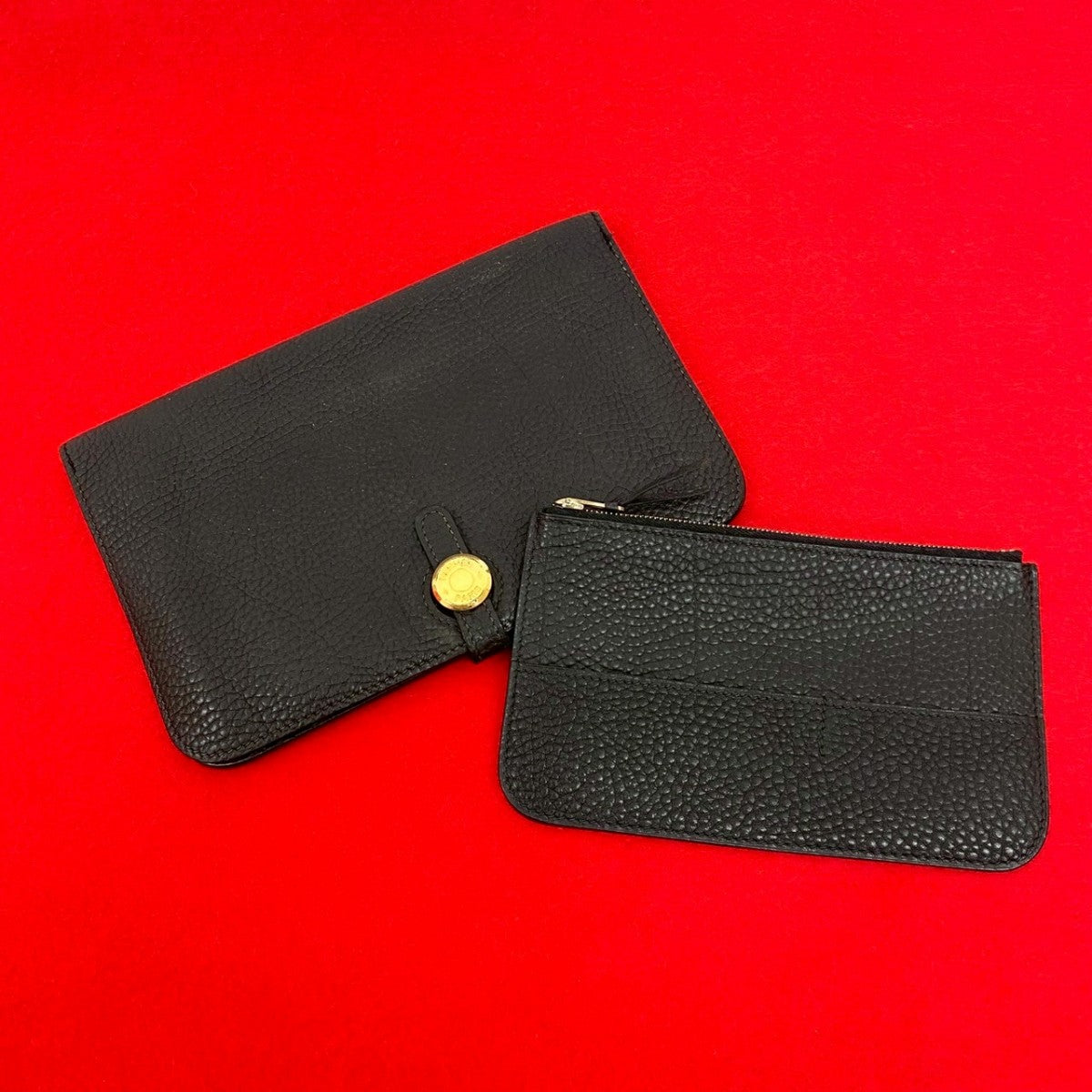 HERMES Bifold Wallet Taurillon Clemence black Dogon GM