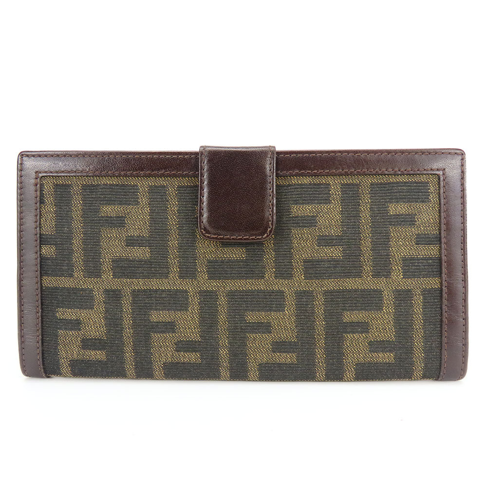 FENDI Long Wallet Purse Canvas, Leather Brown Zucca Women